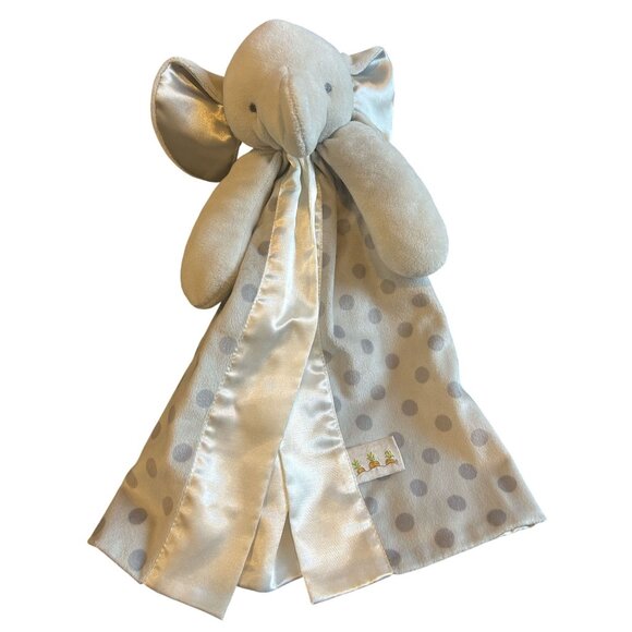 Bunnies By The Bay Elephant Lovey Blanket 14" Gray Polka Dot Satin & Plush Baby - Picture 2 of 3